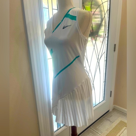 Nike Court Dri-FIT Women's Tennis Dress, White/Washed Teal/Wolf Grey - Picture 6 of 11